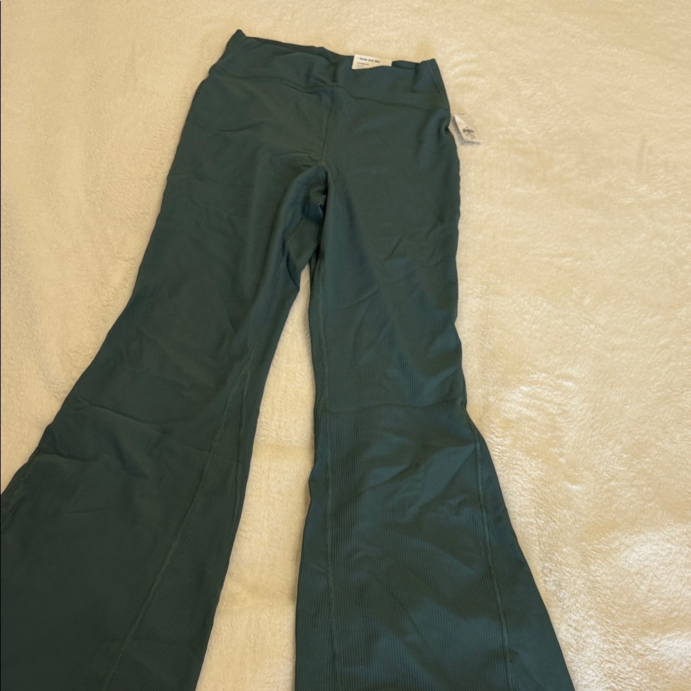 Chic Teal Ribbed Super-Flare Extra High Rise Pants